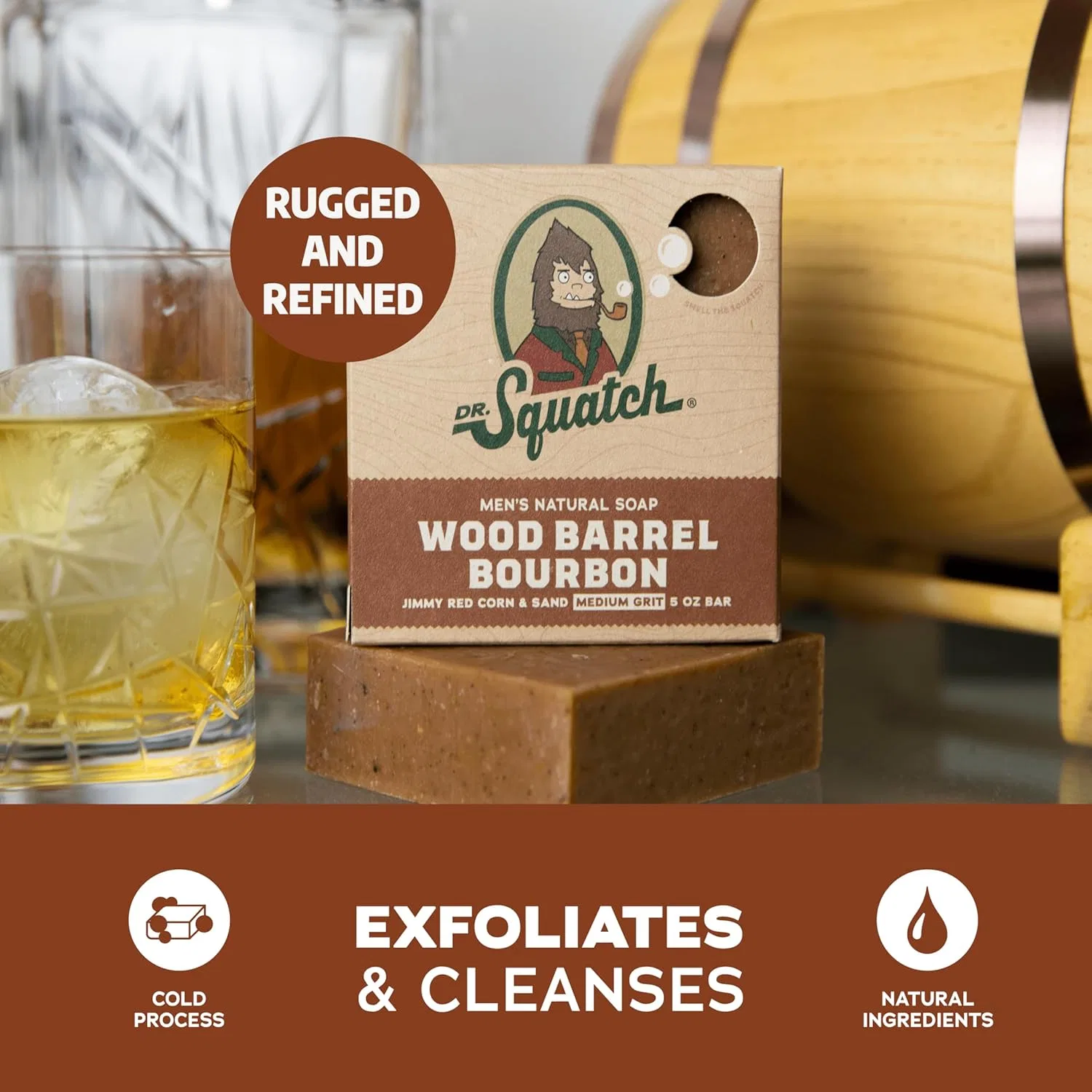 Натуральное мыло для мужчин «Wooden Barrel Bourbon» от Dr. Squatch, 5 шт. Dr. Squatch — фото 3