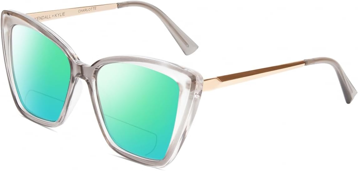 

Солнцезащитные очки Calabria K+K CHARLOTTE «Кошачий глаз», поляризованные, бифокальные, для чтения, модные, женские, солнцезащитные очки с защитой от УФ-излучения, Smoke Grey Crystal Gold/Green Mirror Lens