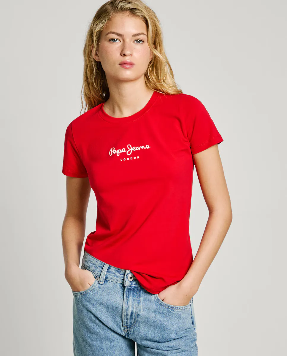 

Женская облегающая футболка с напечатанным логотипом Pepe Jeans, красный