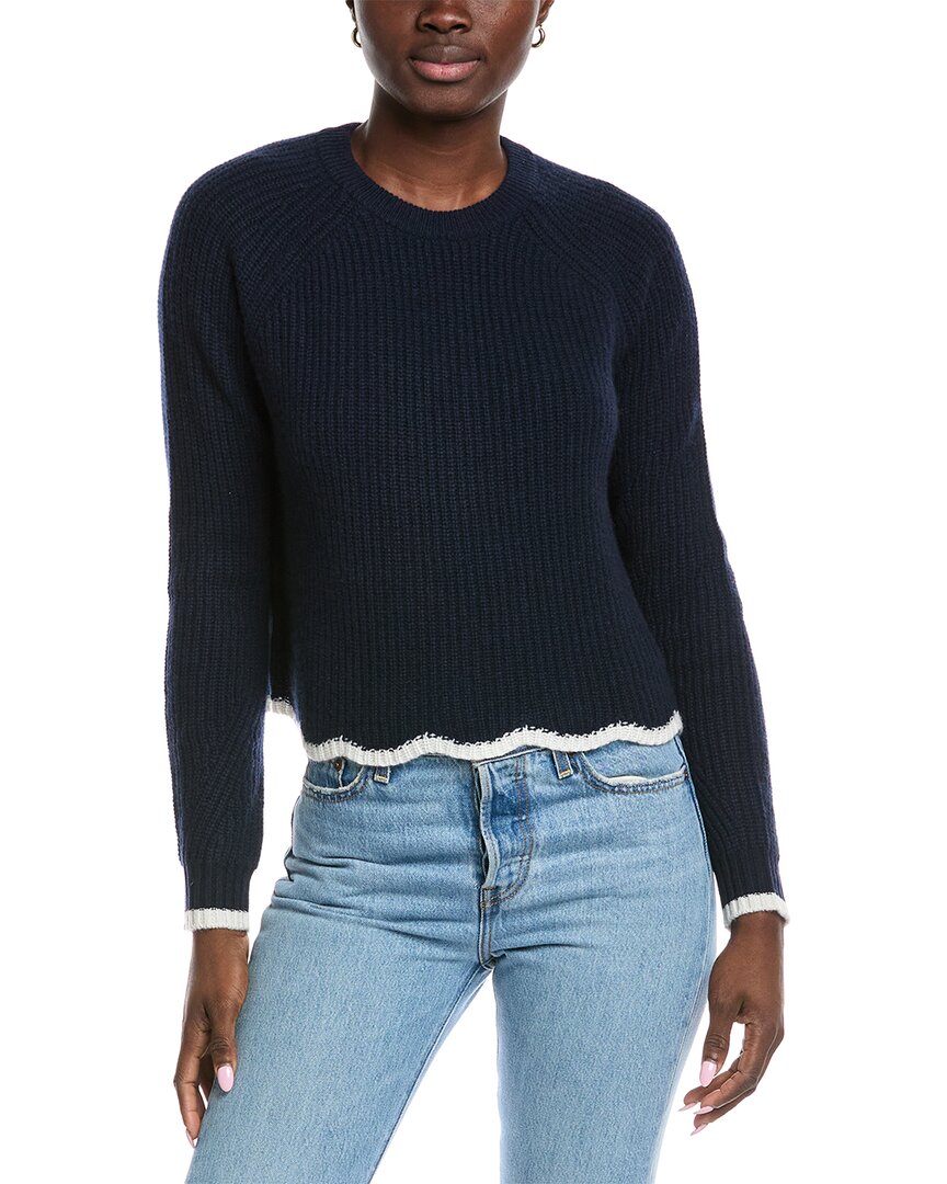 

Осенний свитер с кашемировыми вставками и волнистым краем Autumn Cashmere, синий