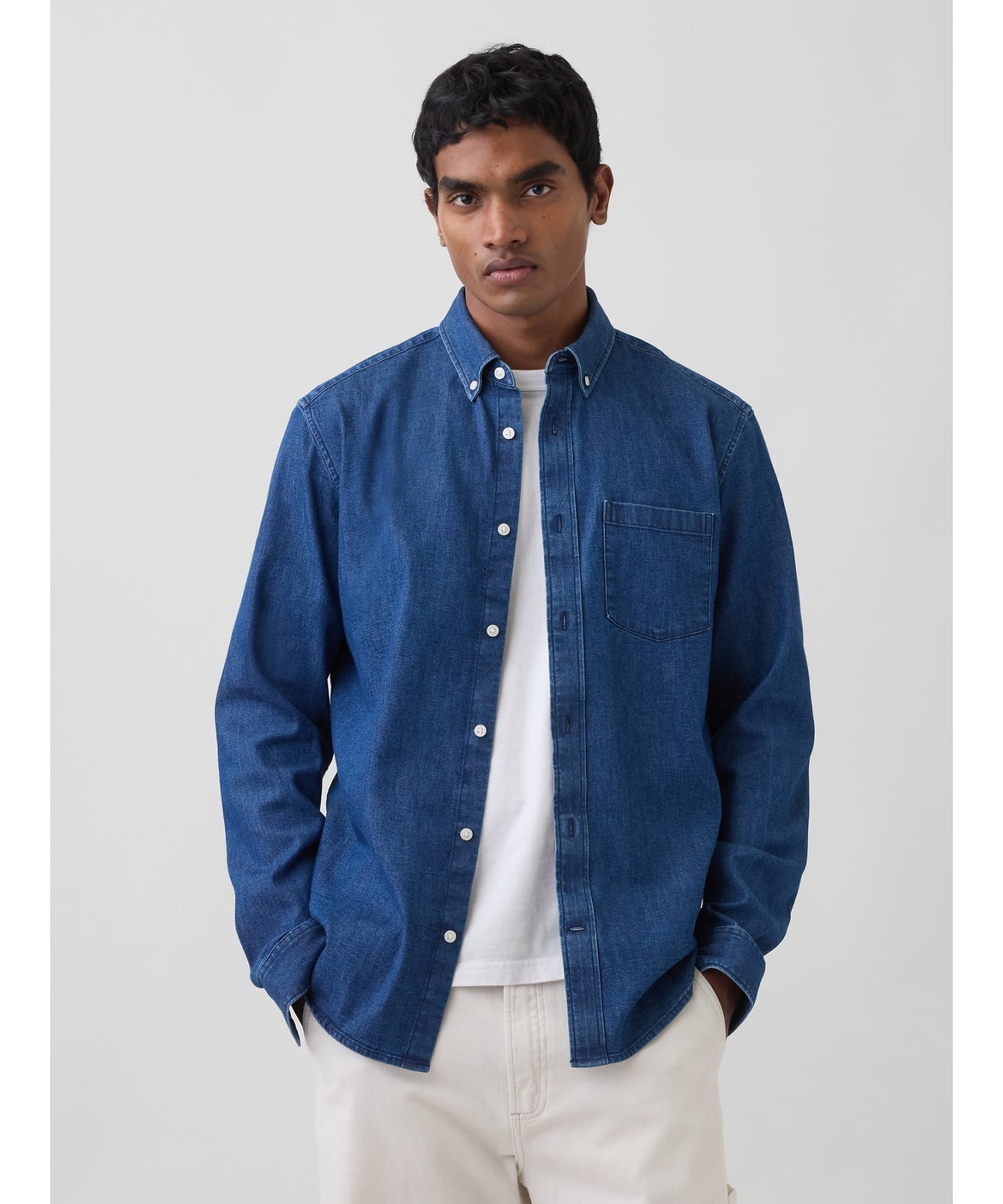 (U) Джинсовая рубашка с карманом GAP, DARK_WASH