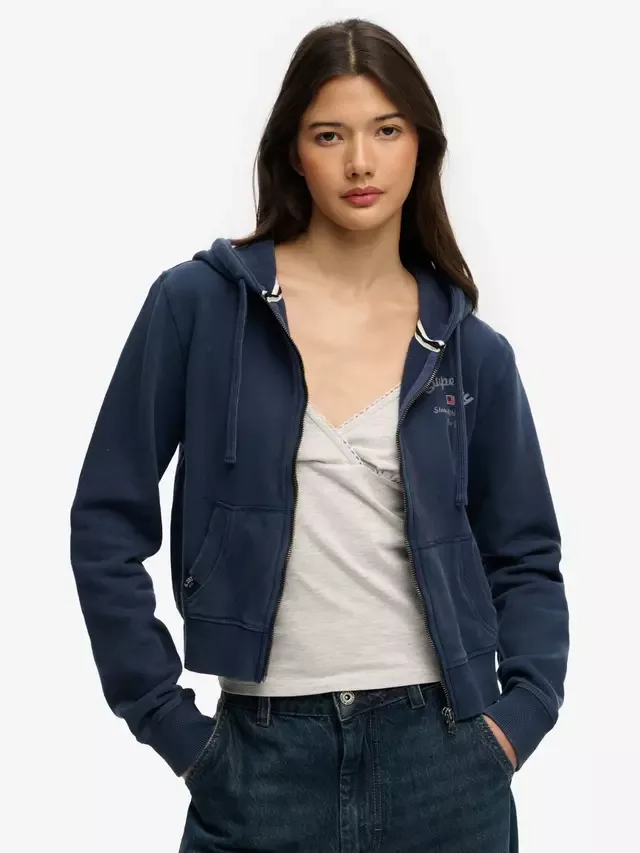 Укороченная толстовка на молнии Athletic Essentials, цвет Lauren, темно-синий Superdry