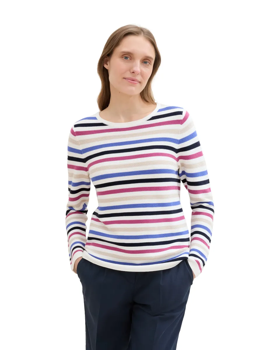 

TOM TAILOR вязаный свитер с полосатой структурой, цвет Colorful Knit Stripe Design