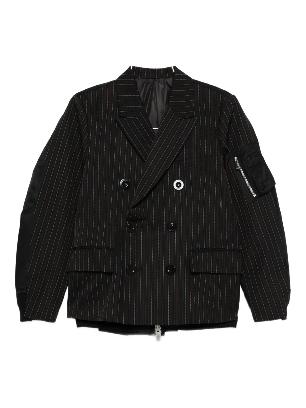 

Двубортный пиджак в полоску SACAI, черный