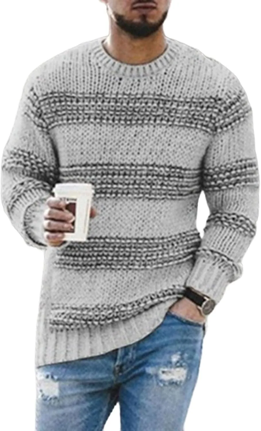 

Мужской полосатый свитер с цветными блоками Mmoneyake