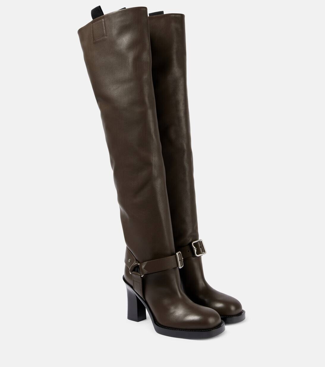 Кожаные сапоги выше колена Burberry, цвет snug