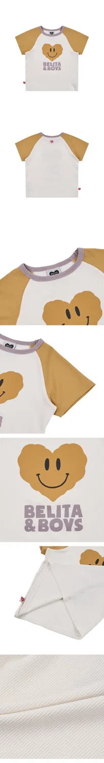 Детская вафельная футболка с коротким рукавом Smile Heart Color Block, кремовая, от Belita&Boys — фото 3