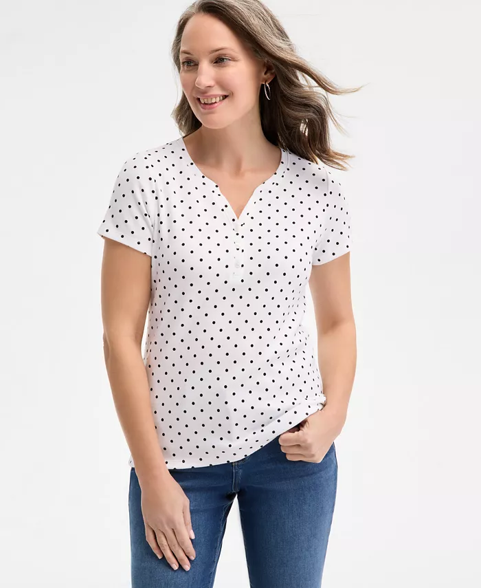 

Женская короткая футболка с принтом в стиле Henley Style & Co, белый