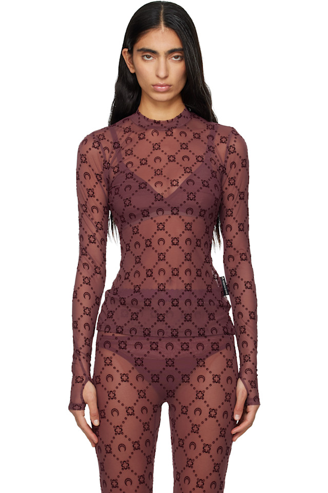 

Marine Serre Футболка бордового цвета с сетчатым ворсом и лунным рисунком