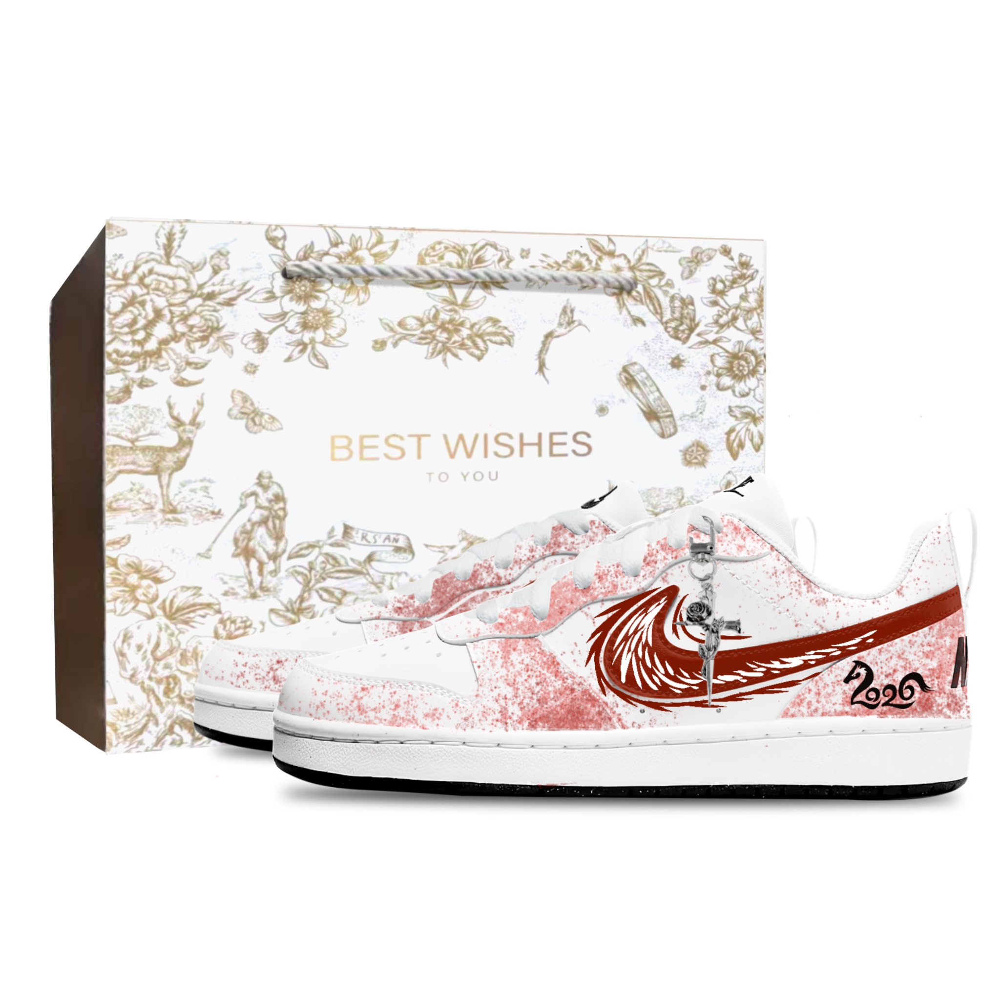 

Court Borough устойчивые к истиранию низкие детские скейтбординг кроссовки Unisex Nike, белый & красный ink splatter