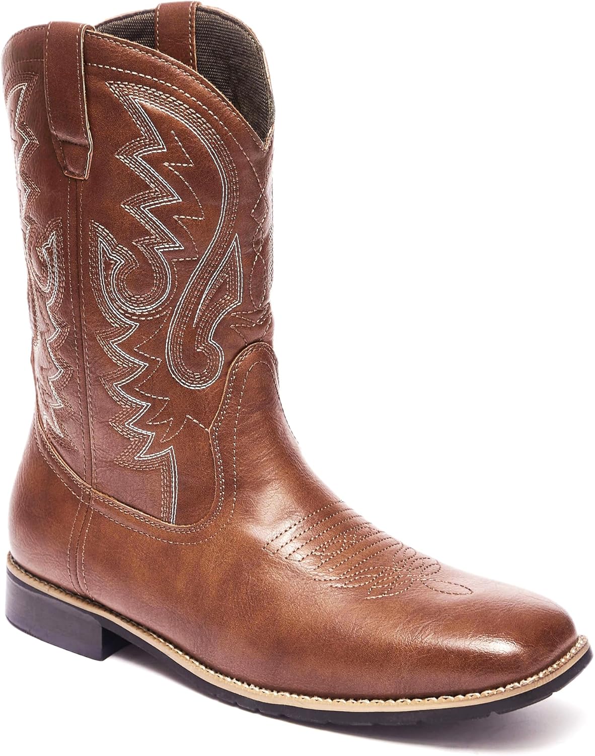 

Мужские ковбойские сапоги Metrocharm Western-02 с вышивкой, квадратный носок, средняя голень, коричневый