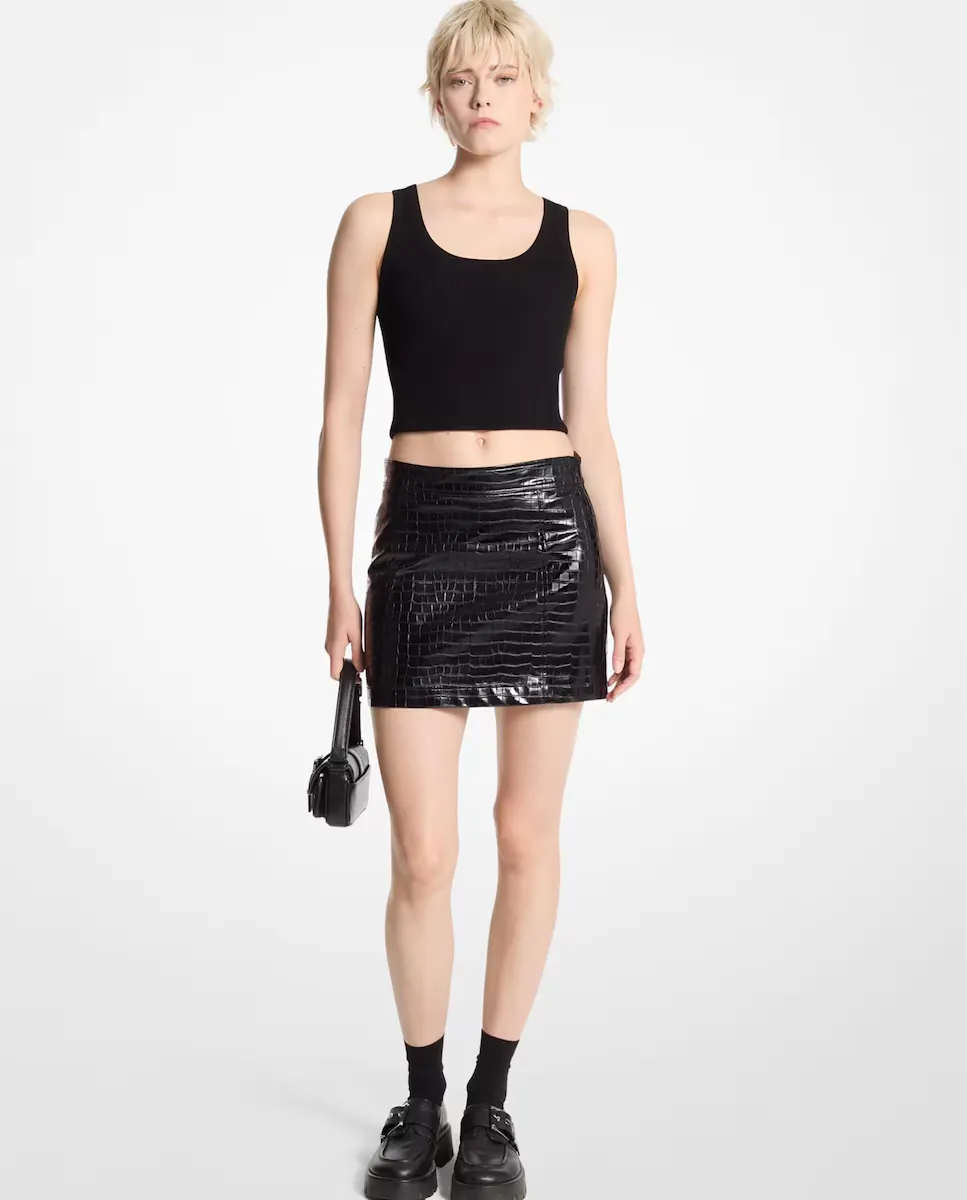

Мини-юбка из кожи с рельефным крокодиловым принтом Michael Michael Kors, черный