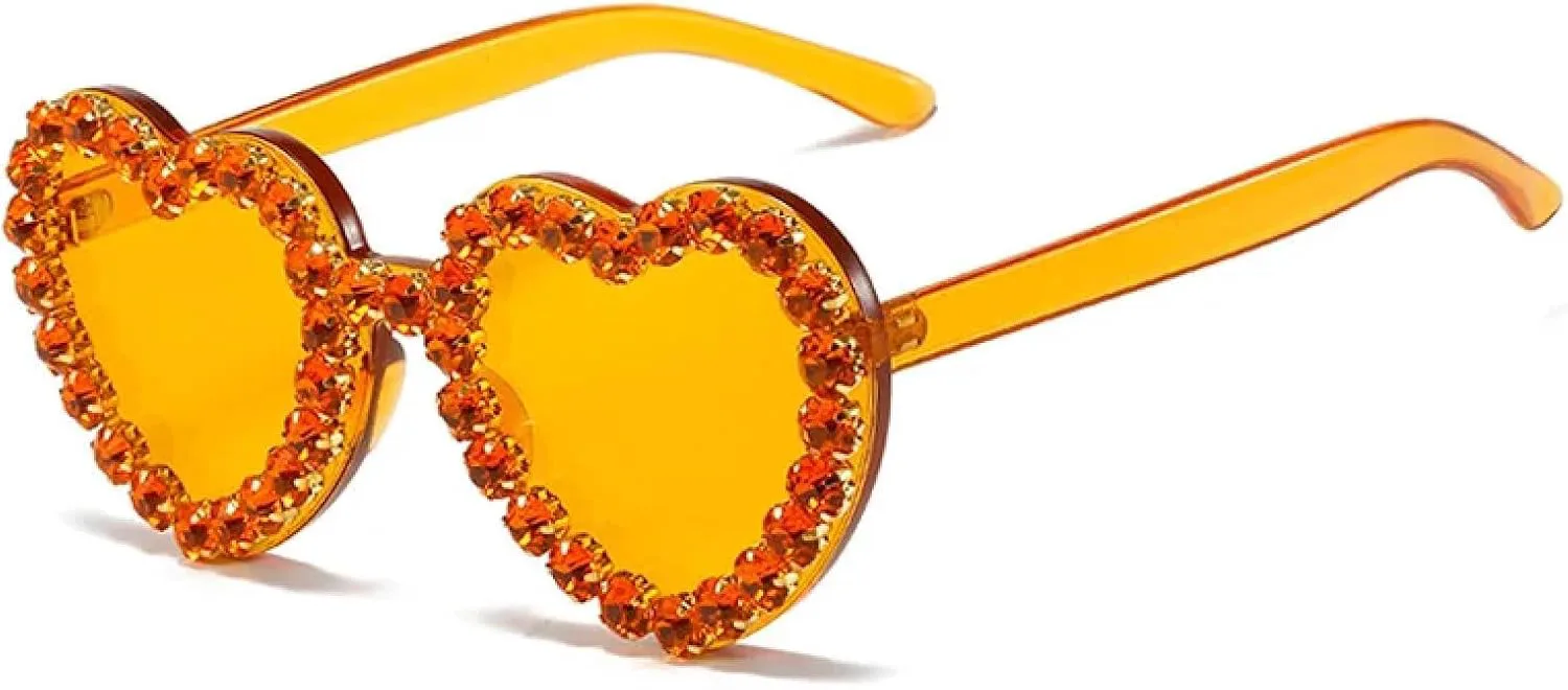 

Женские солнцезащитные очки без оправы с бриллиантами, модные, в форме сердца, украшенные стразами, с защитой от УФ-излучения UV400 TVTBBVV, C9orange-orange