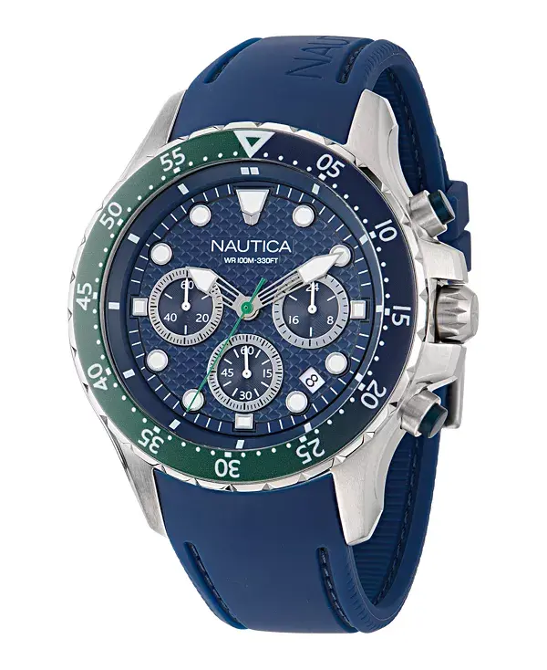 

Мужские часы-хронограф с синим силиконовым ремешком, 44 мм Nautica, blue