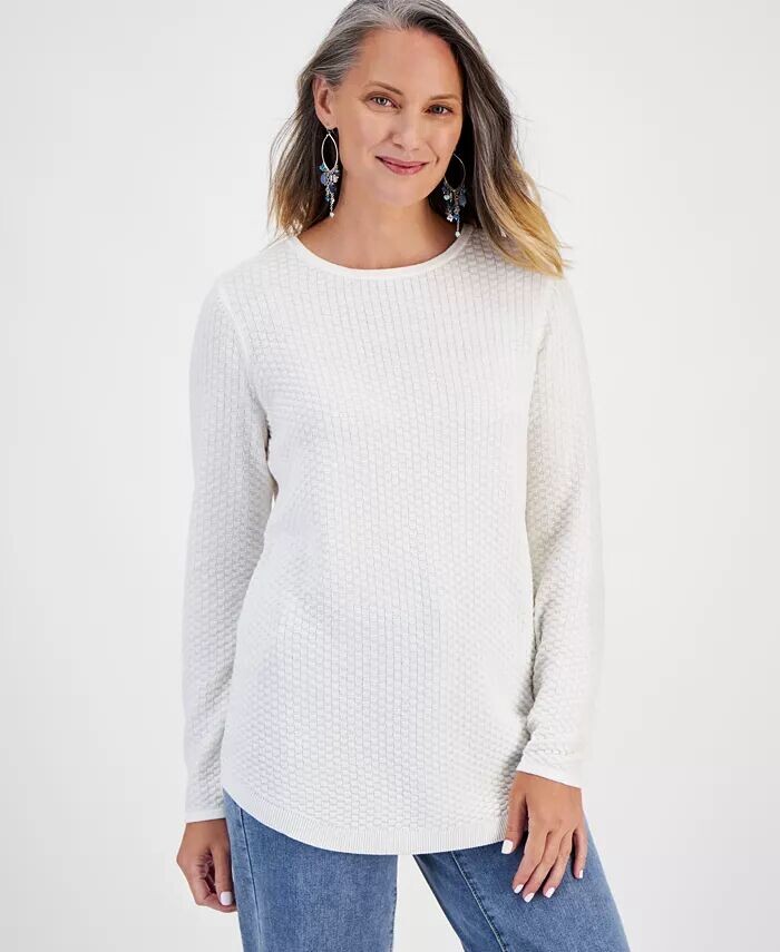 

Миниатюрный хлопковый свитер с изогнутым краем Style & Co, белый