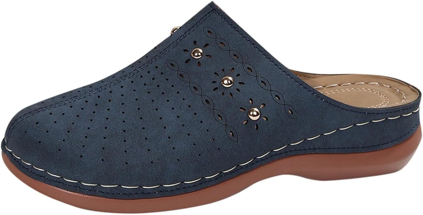 

Женские сабо с легким надеванием, летние повседневные сандалии для прогулок, удобные сабо с открытой задней частью, вырезами и цветочным узором, поддержка свода стопы, клиновидные сандалии, обувь для выхода в свет Generic, синий