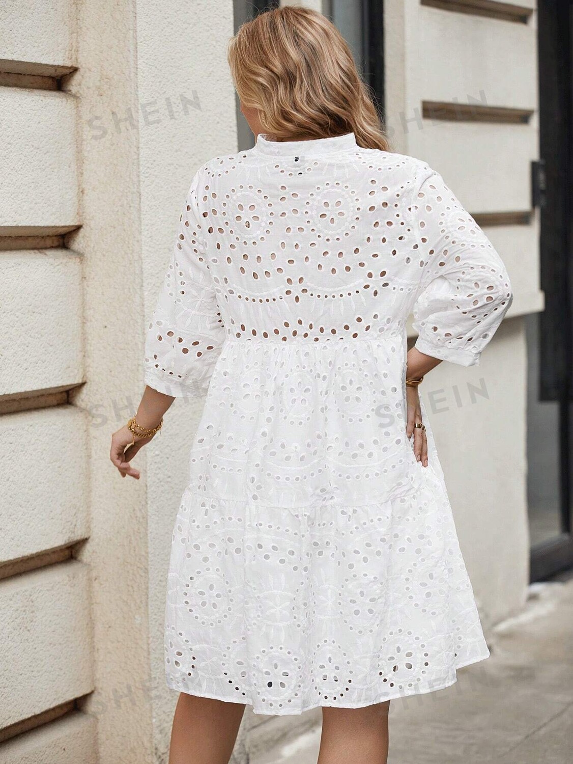 

Сетчатое свободное платье с вышивкой Frenchy Plus передние кнопки Shein, белый