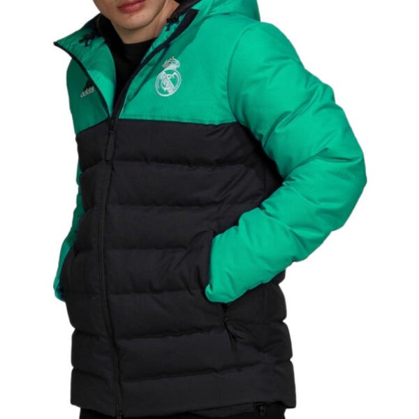 Пуховик Adidas Soccer Stay Warm Windproof Hooded Down Jacket 'Black Green', синий — фото 2