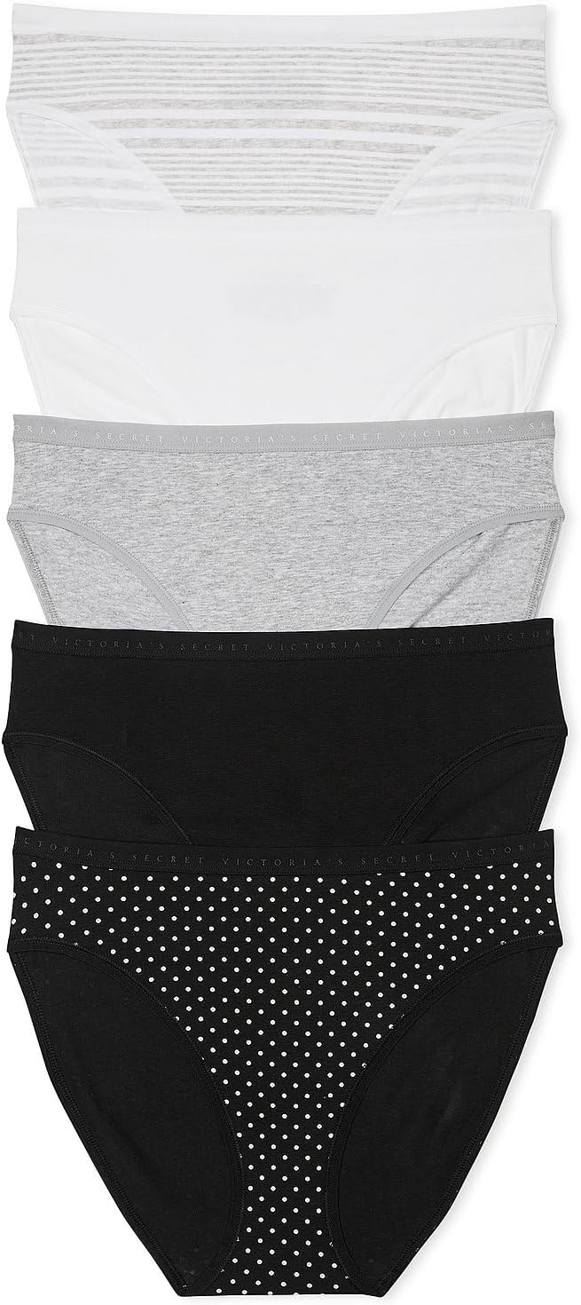 

Женские хлопковые трусики Victoria's Secret, трусики с полным покрытием для женщин, набор из нескольких пар (XS-XXL), Black & White Mix