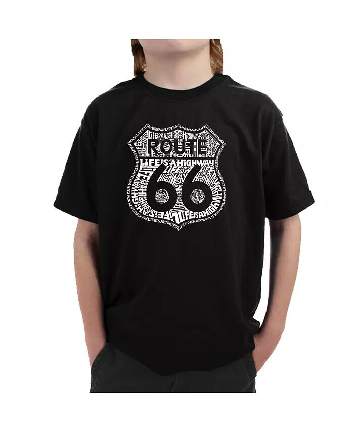 

Футболка с рисунком Word Art для мальчика — Route 66 — Life is a Highway La Pop Art, черный