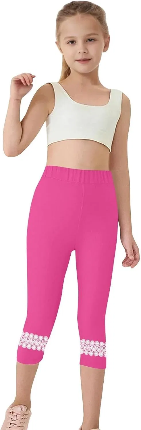 Детские капри для йоги, леггинсы с кружевными бантами Hot Pink-b — фото 3