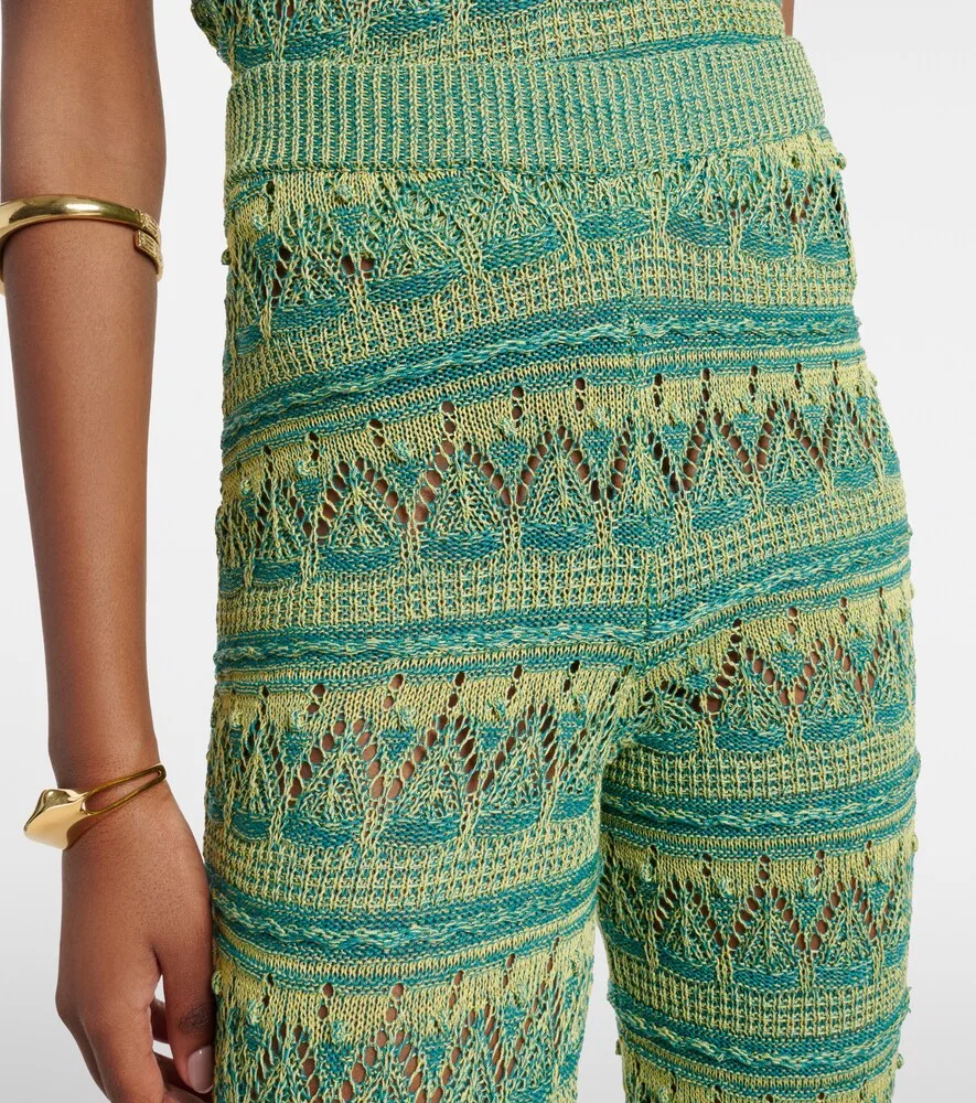 Вязаные хлопковые брюки-клеш Etro, зеленый — фото 4