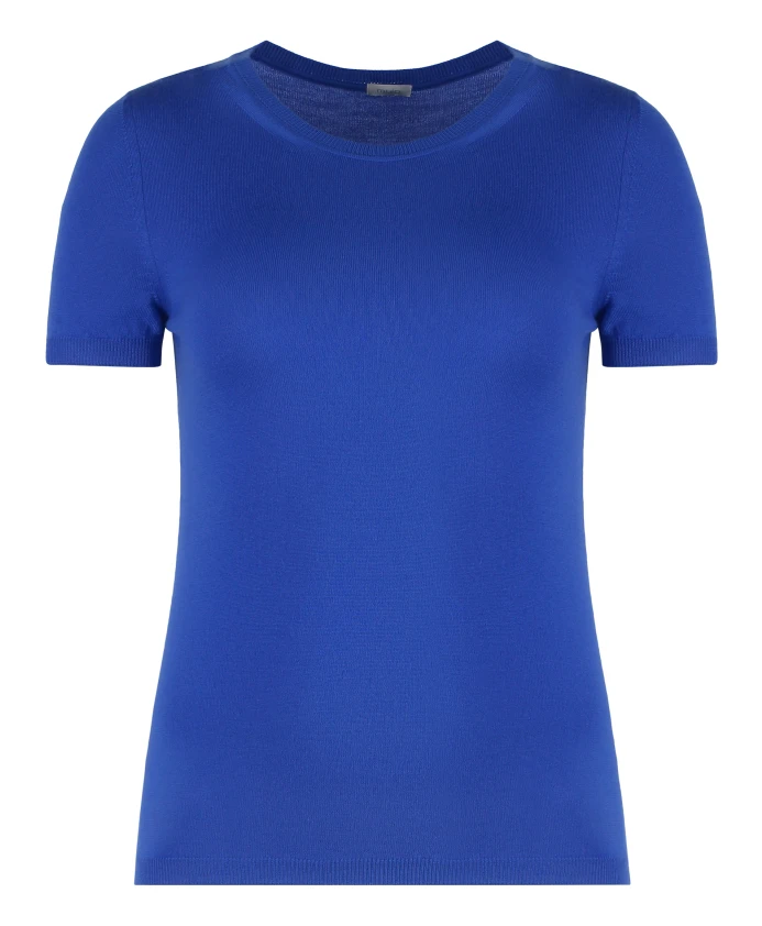 

Вязаный шерстяной свитер с короткими рукавами в рубчик Malo, синий