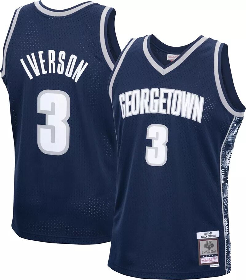 

Мужская синяя майка Mitchell & Ness Georgetown Hoyas Allen Iverson № 3 1995–96 годов — большой и высокий