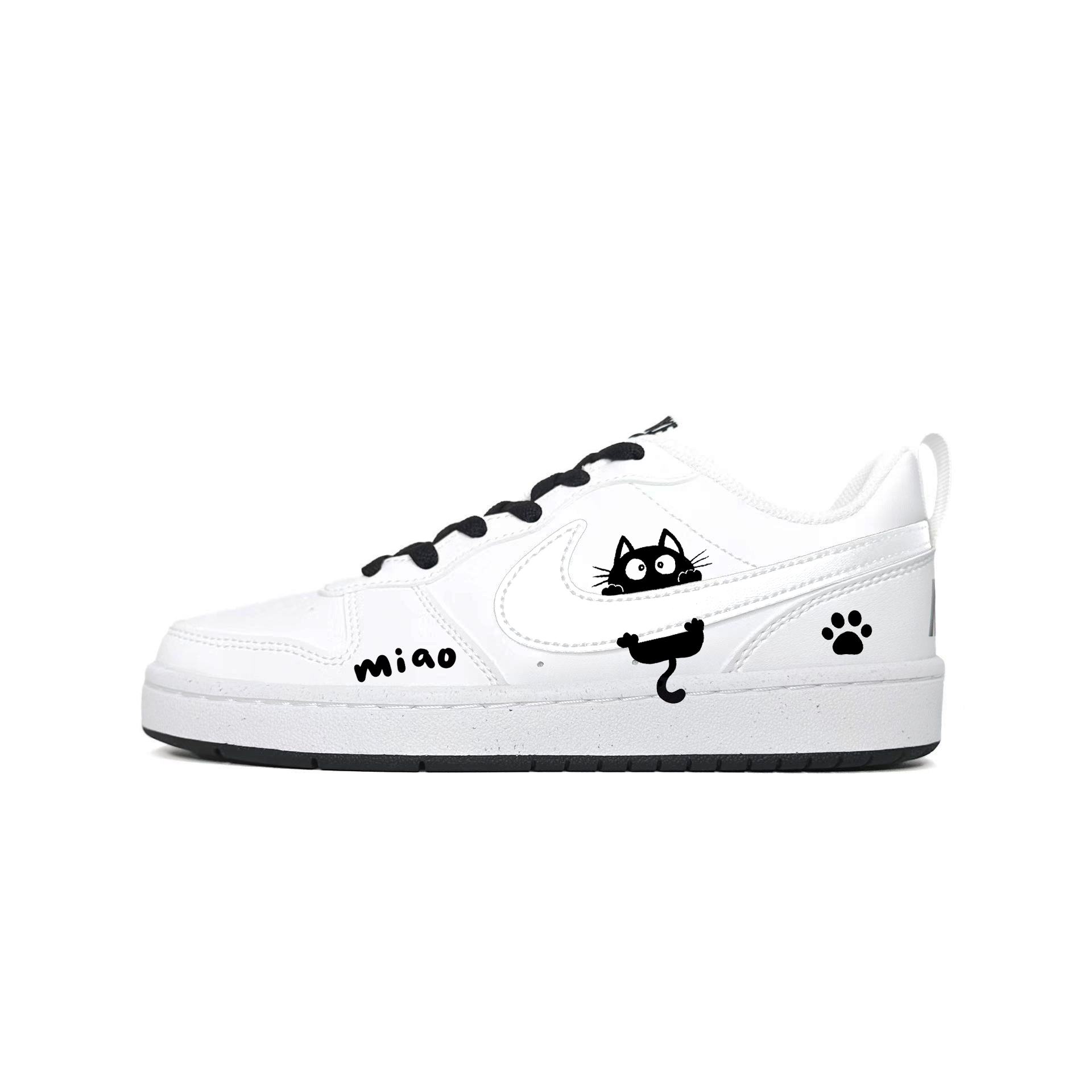 

Nike Court Borough Cute, Girlish, Kitten Abrasion Resistant Low top Kids' Skateboarding Shoes Black White Teenagers