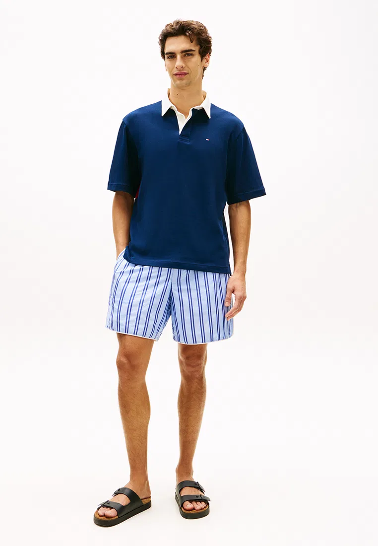 Поло, цветблок, свободный крой, TH Mainline Tommy Hilfiger, темно-синий — фото 4