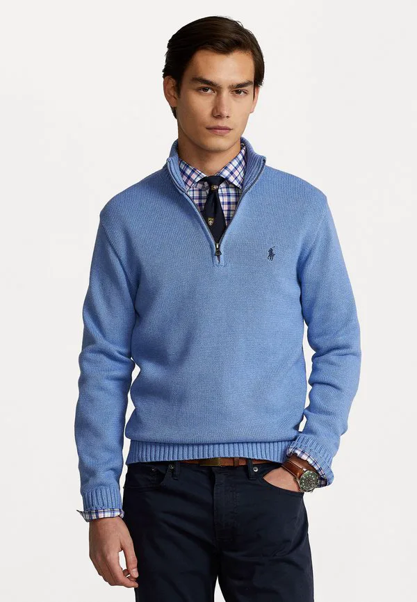 Хлопковый джемпер с застежкой-молнией на четверть длины Polo Ralph Lauren, Soft Royal Heather