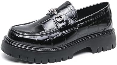 

Мужские кожаные слипоны с принтом на платформе, лоферы с круглым носком и металлическим декором, противоскользящей подошвой, деловые туфли, офиса и вечеринок Forevercan, черный