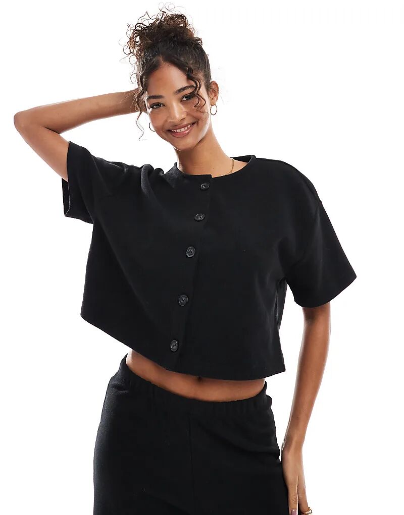 

Мягкий кардиган Miss Selfridge в рубчик с короткими рукавами, черный цвет