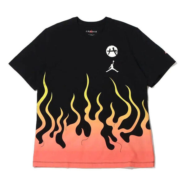

Футболка Men's Air Jordan Brand x Hachimura Rui Crossover Flame Logo Printing Short Sleeve Asia Edition Black T-Shirt, мультиколор