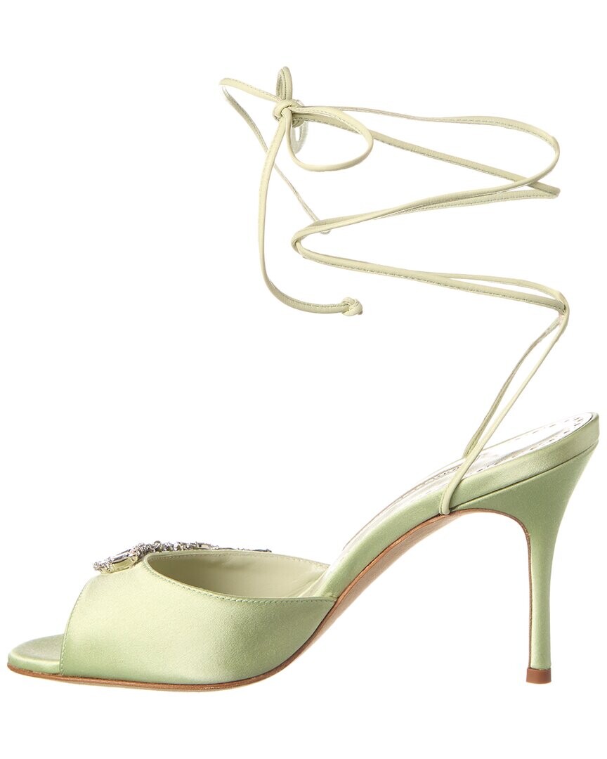 Атласные сандалии Manolo Blahnik Plumena 90, зеленый — фото 4