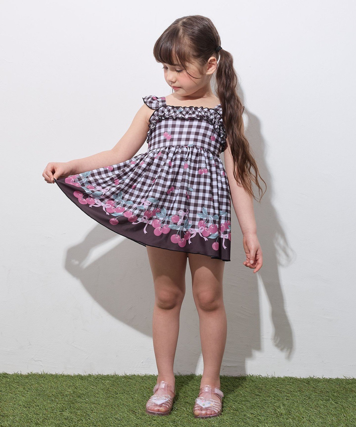 Слитный купальник в клетку с фруктовым принтом ANY KIDS, Black x Cherry [305] — фото 3