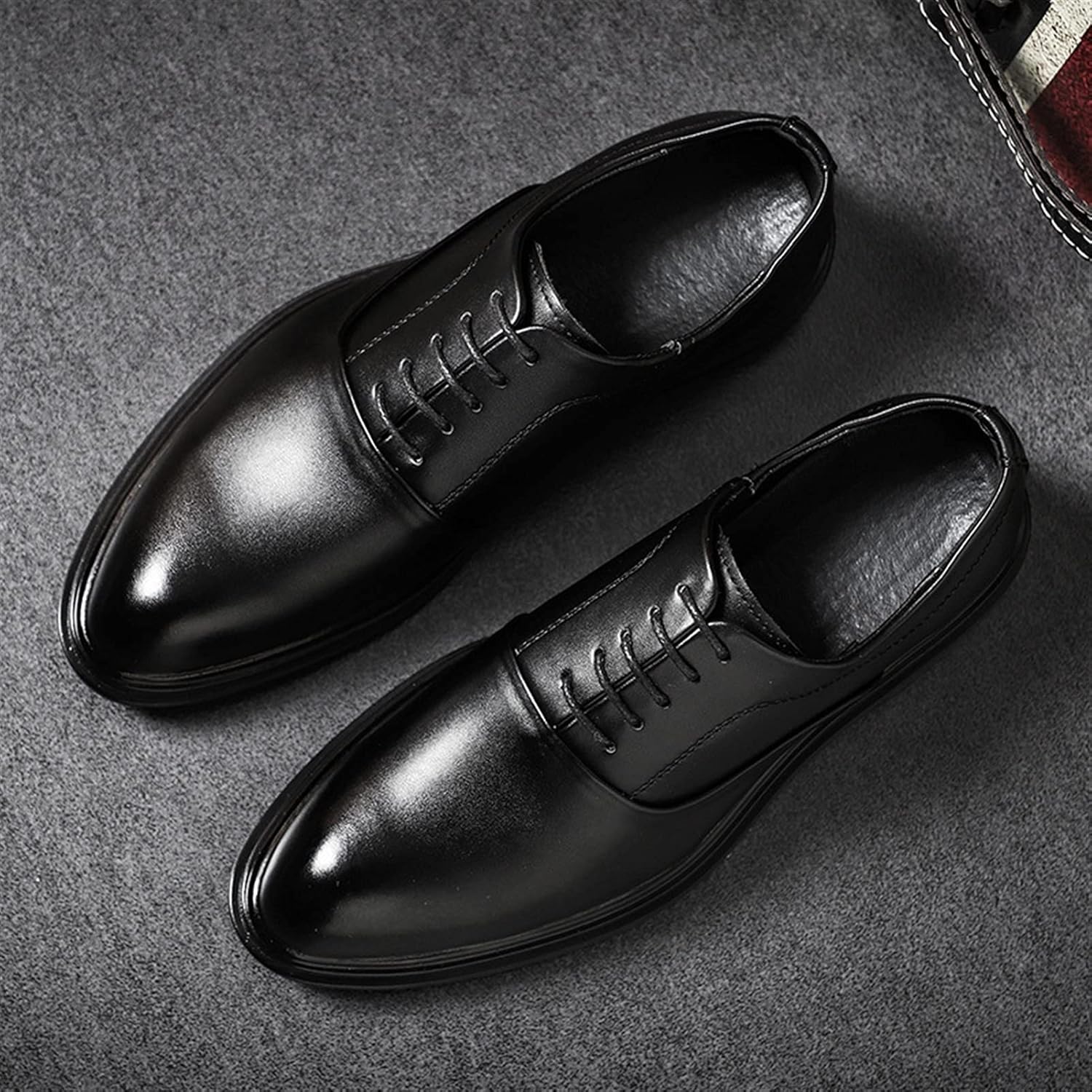 Туфли EVSER Oxford для мужчин, шнуровка, черные с закругленным блестящим носком, искусственная кожа, нескользящие, низкие с блочным каблуком, резиновая подошва, устойчивая к скольжению, для бизнеса (Цвет: коричневый, Размер: 11.5) — фото 4