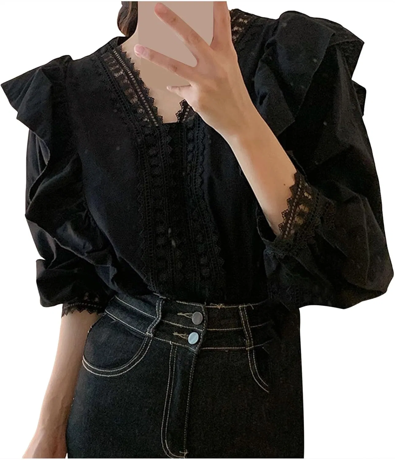 Блуза женская с кружевом Graduation Blouse 3l, черный