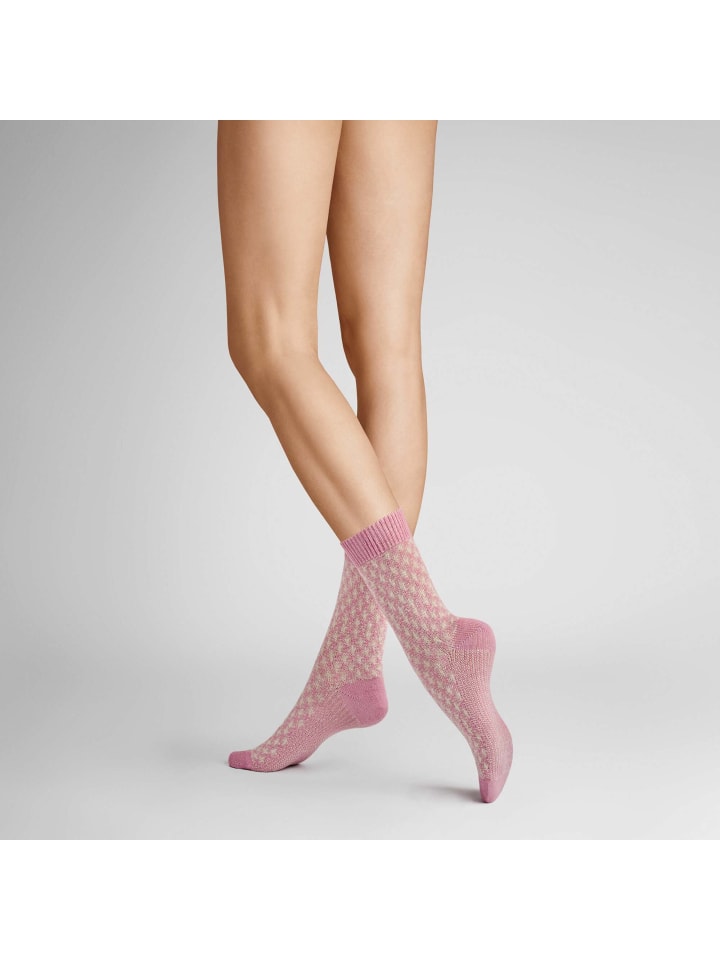 

Носки с узором гусиная лапка в розово-розовом цвете Hudson