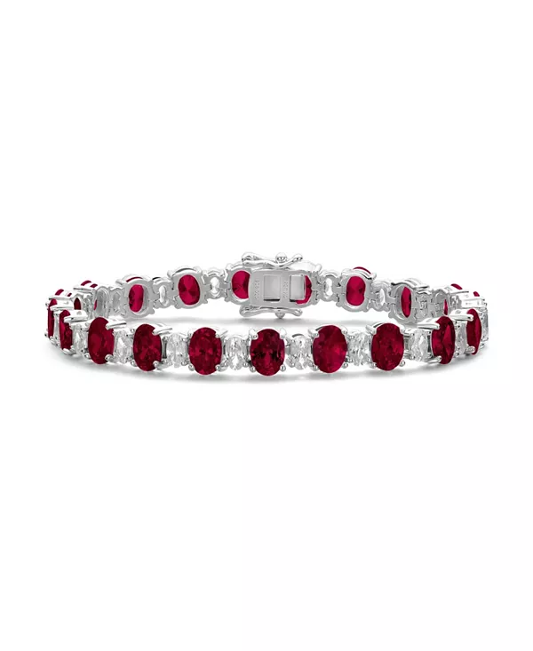 

Теннисный браслет из стерлингового серебра с покрытием из белого золота и овальными кубическими цирконами. Genevive, red