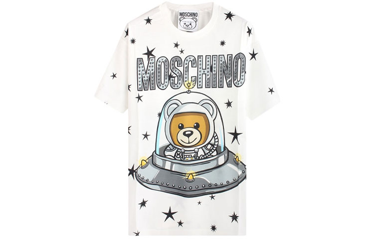 

Футболка с изображением медведя, космического корабля и звезды Moschino, белый