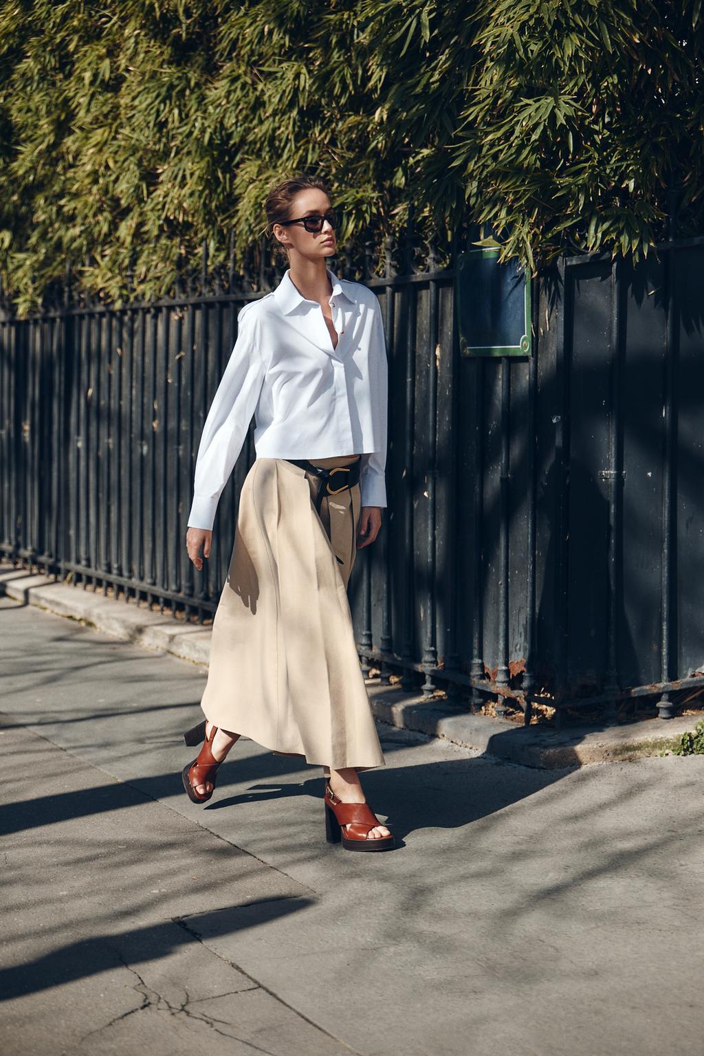 

Короткая поплиновая рубашка ZARA, белый