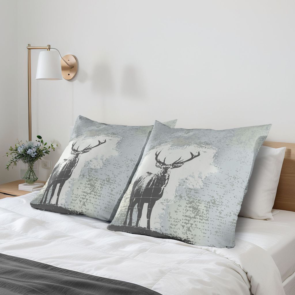 

ABAKUHAUS Antler Чехлы для подушек, набор из 2 шт., Standing Silhouette Dirt Art Background Shadow Plain Illustration, Чехол для подушки с декоративным принтом, 80 x 80 см, Серо-черный