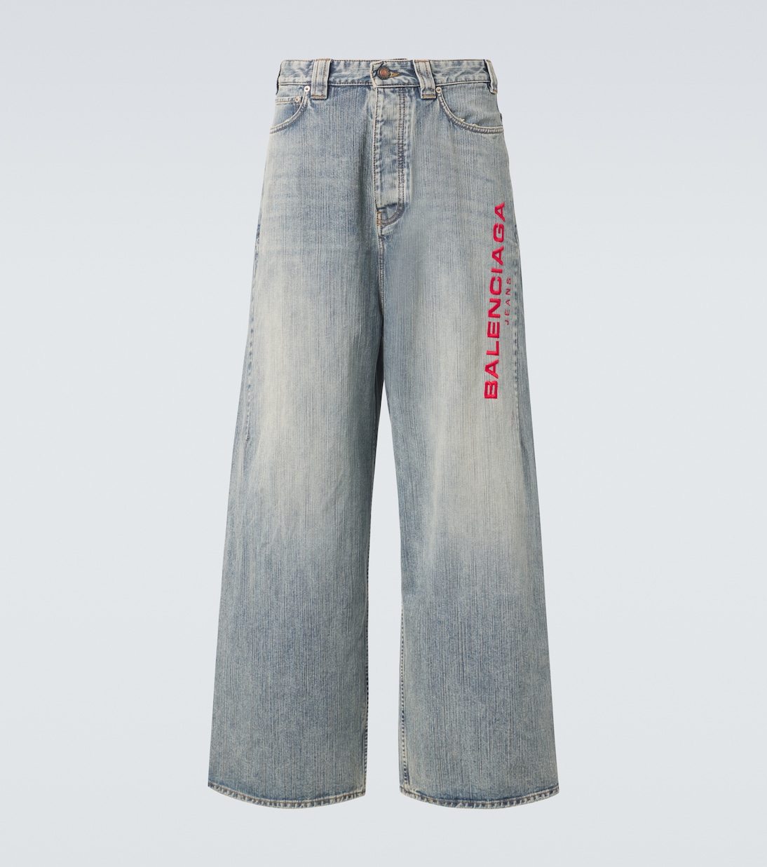 

Широкие джинсы с вышитым логотипом Balenciaga, Stained