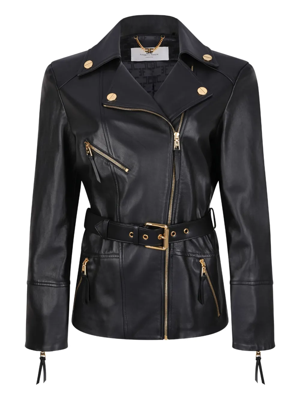 

Кожаная куртка с поясом Elisabetta Franchi, черный