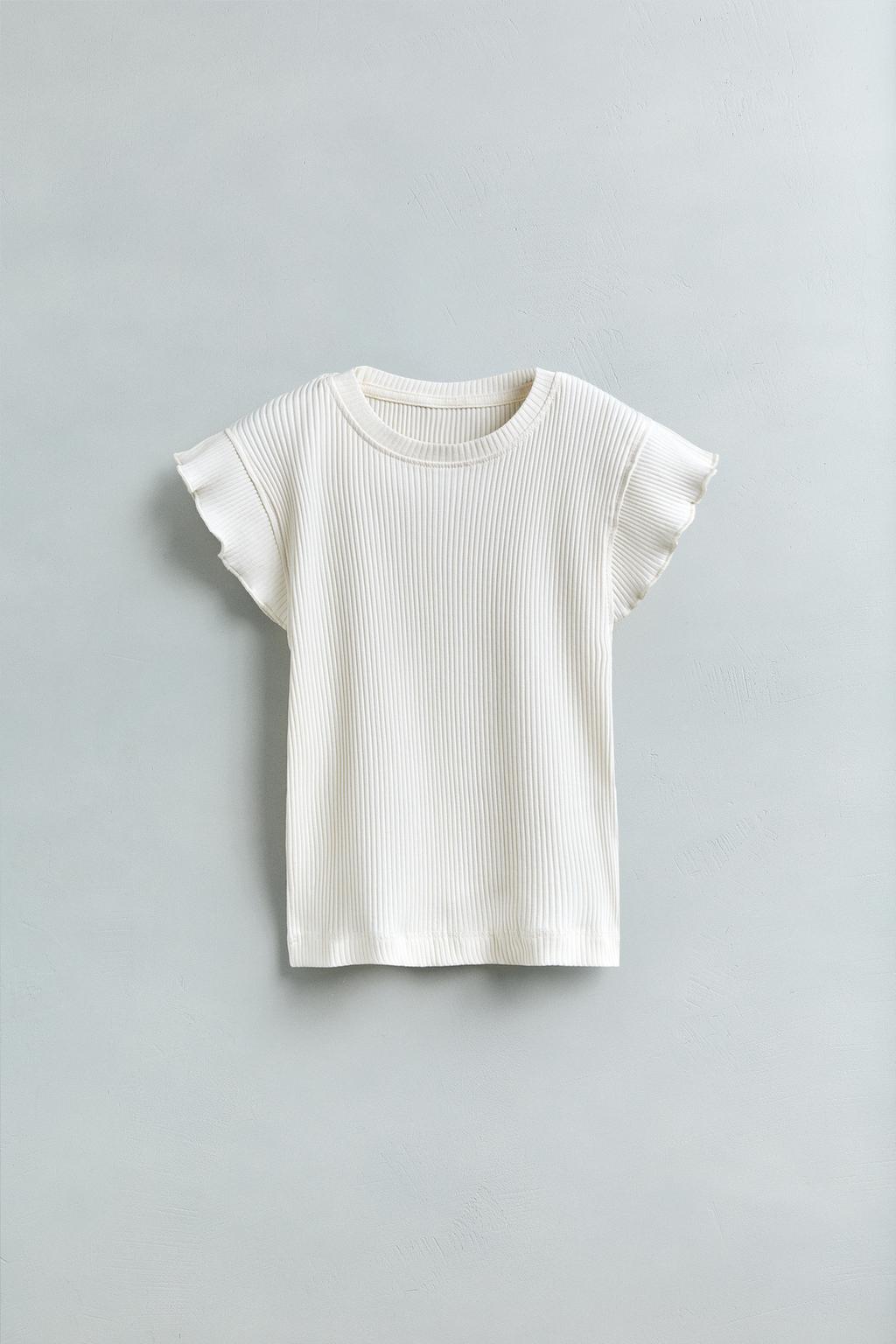 

Футболка в рубчик с оборками ZARA, экрю