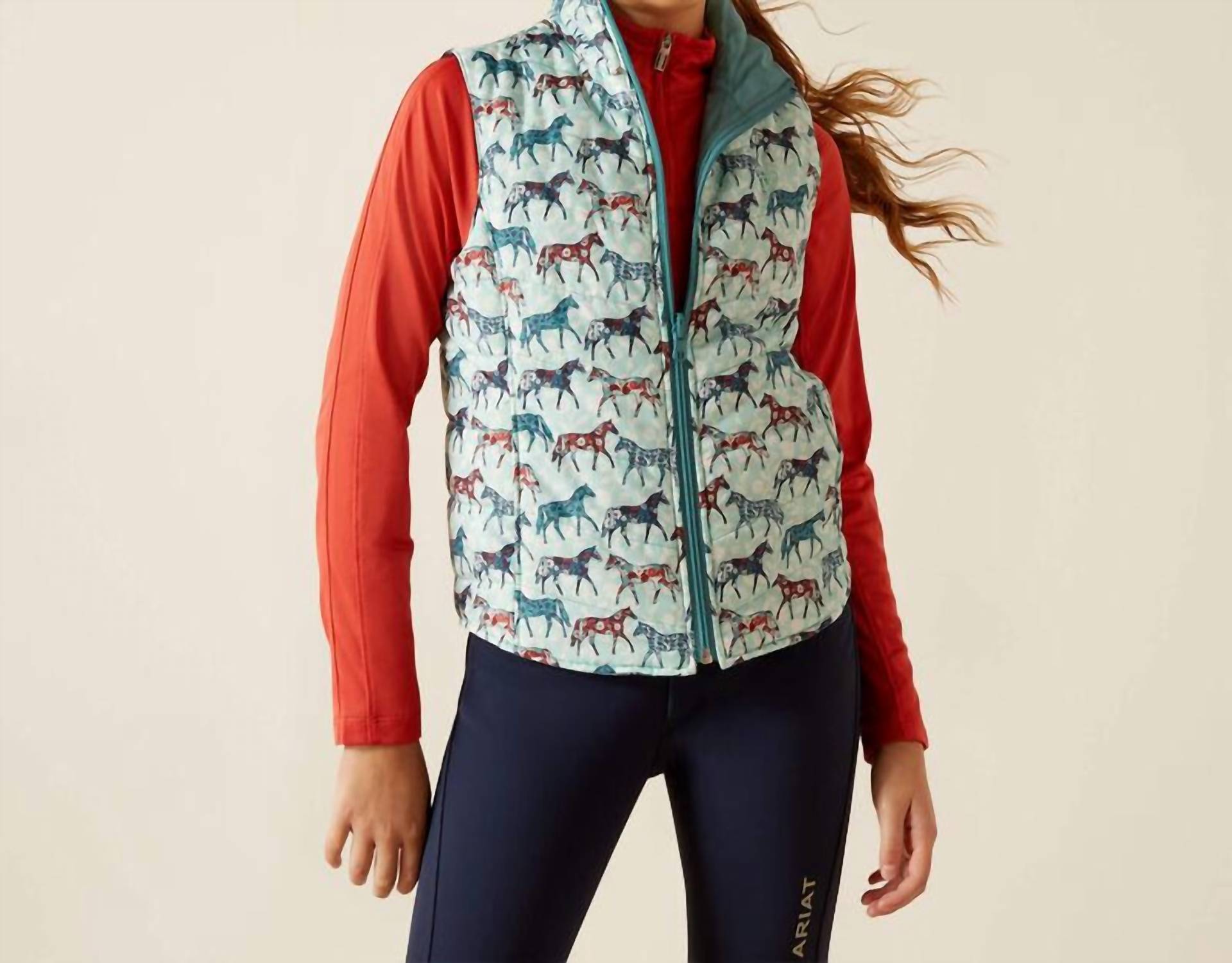 

Детский двусторонний утепленный жилет Bella в цвете Brittany Blue/ponys ARIAT