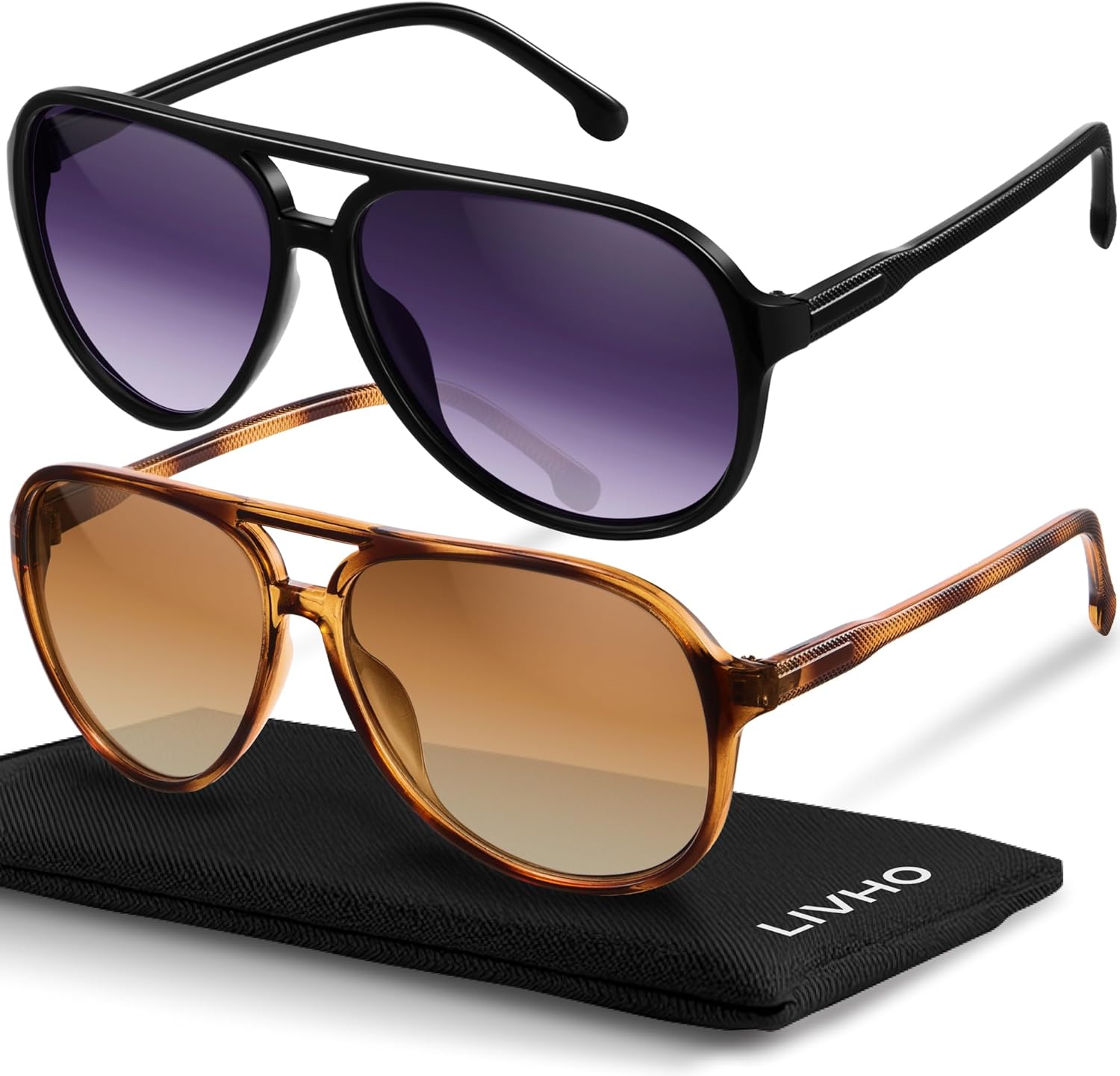 

livho Модные поляризованные солнцезащитные очки-авиаторы для женщин и мужчин, ретро-солнцезащитные очки для женщин и мужчин 2025, большие солнцезащитные очки с защитой от УФ-излучения, Tortoise Brown + Black/Grey