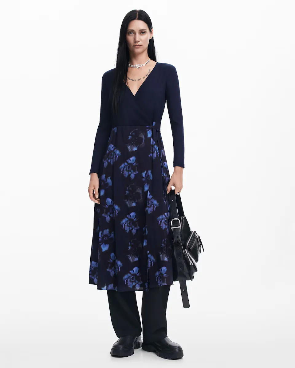 

Комбинированное платье миди Desigual, синий