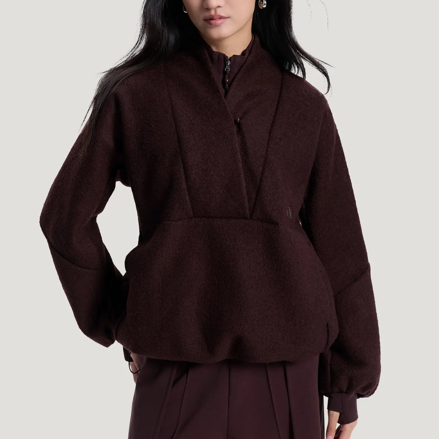 FW25 SAMUEL GUI YANG CO CREATED FLEECE ANORAK Свитер Женский Adidas, темно коричневый — фото 4